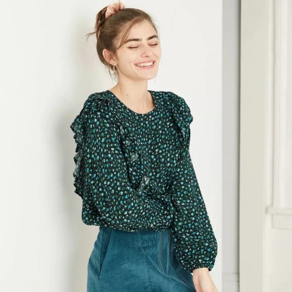 ✨NWT Wild Fable Floral Long Sleeve Ruffle Blouse Cottagecore Prairie Size 1X - Picture 1 of 8